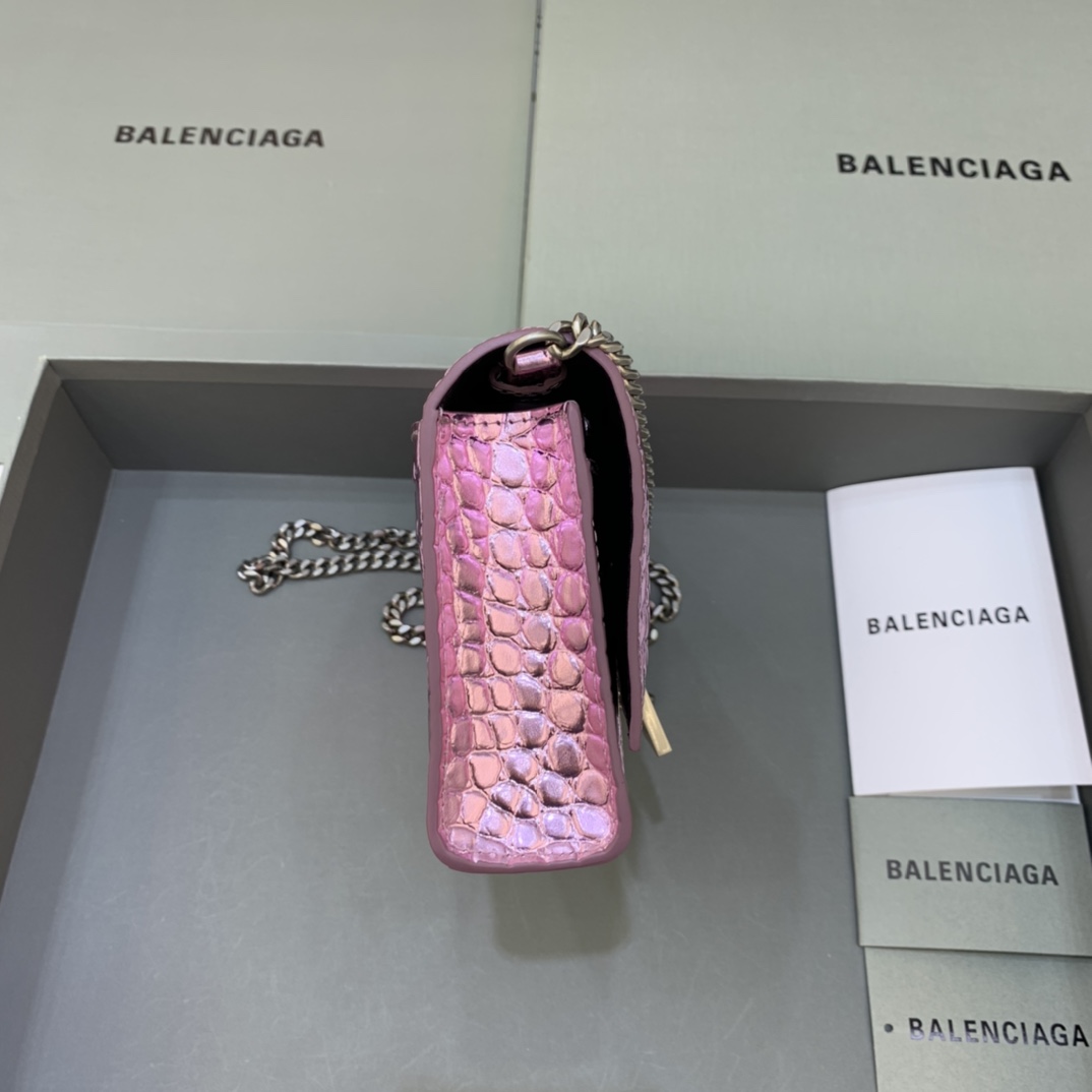 Balenciaga Small Hourglass Wallet With Chain Crocodile Embossed Shoulder Bag Purple